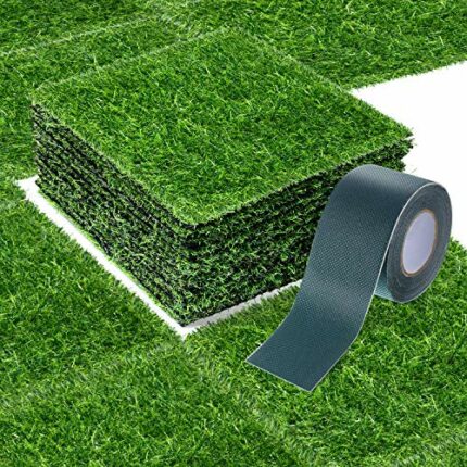 12 x 12 Inch Fake Grass Artificial Grass Mat Fairy Grass Synthetic Garden Artificial Turf Rug for Dogs with Tape for Indoor and Outdoor Use (12 P