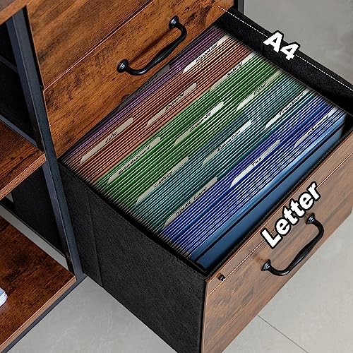 Finnhomy 3-Drawer Mobile File Cabinet for Home Office, Fabric Lateral Filing Cabinet with Wooden Board, Printer Stand with Open Storage Shelves f