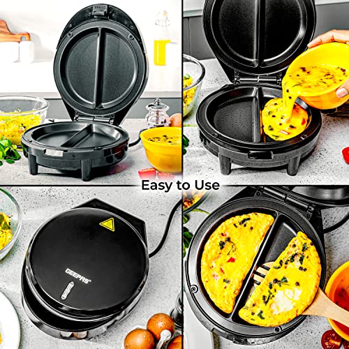 Geepas 1000W Omelette Maker | Dual Electric Non-Stick Egg Cooker | Automatic Temperature Control & Power Light Multi Cooker for Omelettes, Fried,
