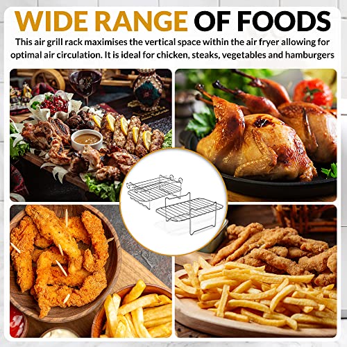 One Emporium Air Fryer Rack 2 Pcs, Ninja Air Fryer Accessories for Dual Air Fryers, Multi-Purpose 304 Stainless Steel Double Layer with Oil Brush