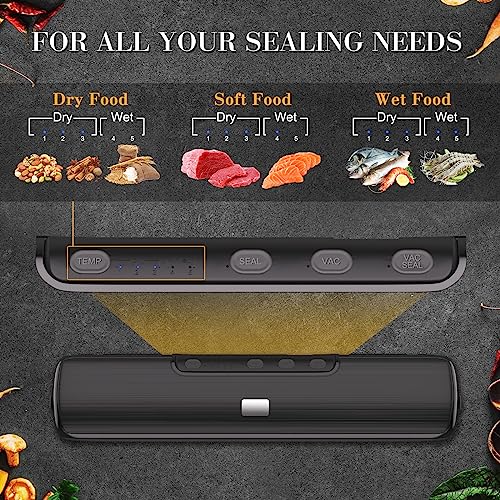 AMLGG Vacuum Sealer, Dry/Moist Vacuum Sealer Machine Automatic Air Sealing System for Sous Vide Cooking and Food Storage with 15 Vacuum Sealer Ba