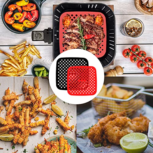 Kikuo 2 Pieces Air Fryer Liners, Reusable Air Fryer Silicone Liners, Food Grade Non-Stick Easy to Clean Square Silicone Replacement Air Fryer Acc