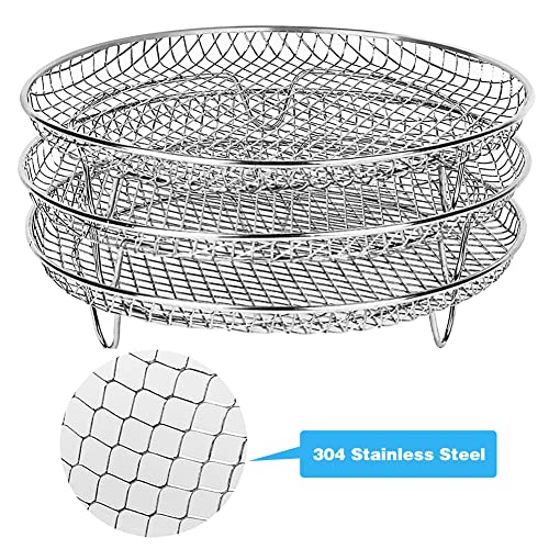 Air Fryer Rack Compatible with Ninja Air Fryer 8 inch 3 Layers Stackable Round Stainless Steel Air Fryer Basket Tray Multi-Purpose Air Fryer Acc