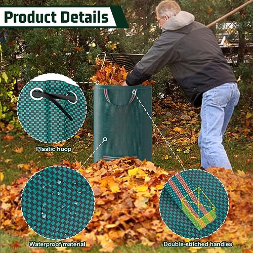 3 Sacks Garden Waste Bags Heavy Duty, Green Garden Waste Sacks Reusable, Industrial Fabric and Handles, Garden Refuse Rubbish Bag, Ideal for Coll