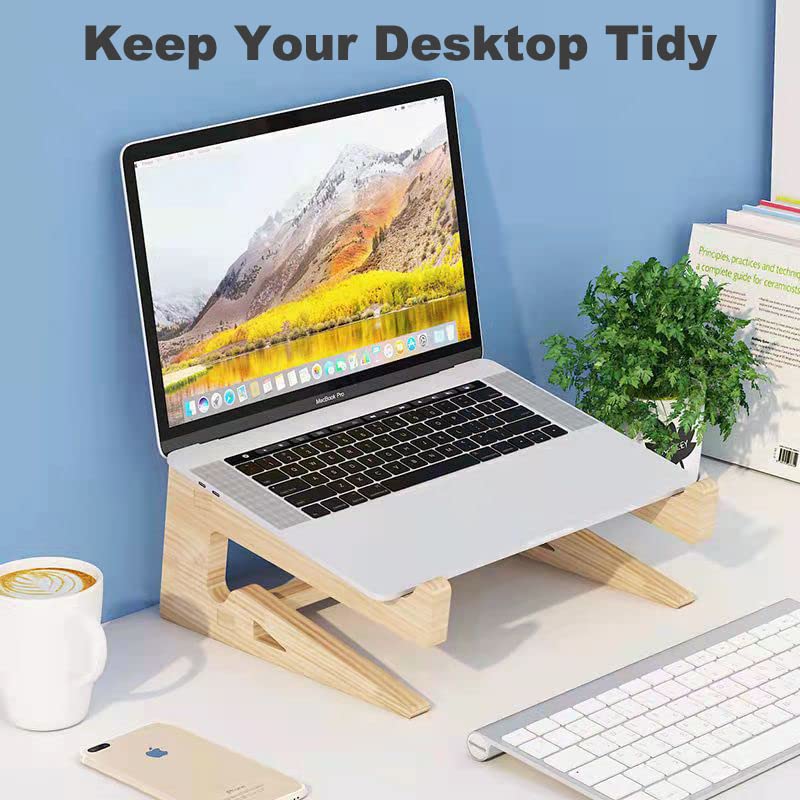 Laptop Stand for Desk, Laptop Riser Computer Stand Wooden MacBook Stand, Ergonomic Laptop Holder Compatible with MacBook/Dell/HP/Lenovo 10-17 Lap
