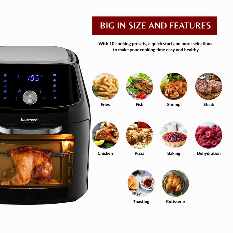 Innoteck Kitchen Pro 16L Digital Air Fryer Oven - With Rotisserie - Multi-Functions Smart Cooker - For Air Frying, Roast, Dehydrate, Bake, Reheat
