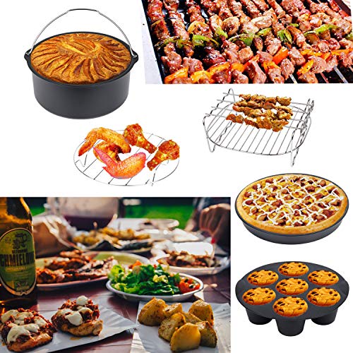 Air Fryer Accessories 8 Inch 10 Pcs for COSORI NIJIA Gowise Phillips Cozyna Airfryer XL 3.8QT-5.8QT, Extra Gift 4PCS Barbecue Needle(Black 10PSC)