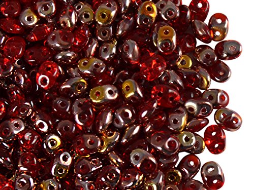 20 Grams (0,71 Ounces) am Czech Two-Hole Seed Beads SuperDuo 2.5x5mm Ruby Capri Gold AB