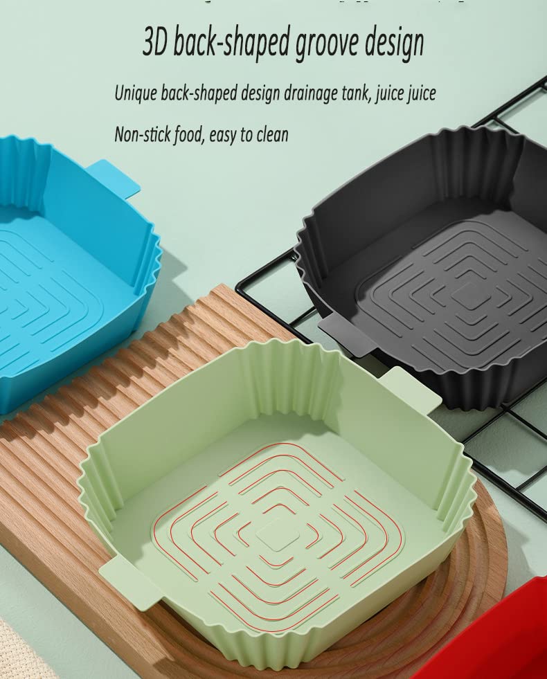 Air Fryer Silicone Pot Square Liners, Reusable Air Fryer Silicone Basket Baking Tray Air Fryer Silicone Grill Pan Baking Microwave Oven Tray High