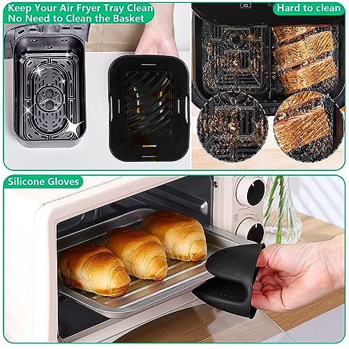 moleath Large Size Silicone Air Fryer Liners, 6PCS Dual Air Fryer Accessories Compatible for Ninja Foodi MAX AF400UK, AF451UK 9.5l, AF500UK 10.4L