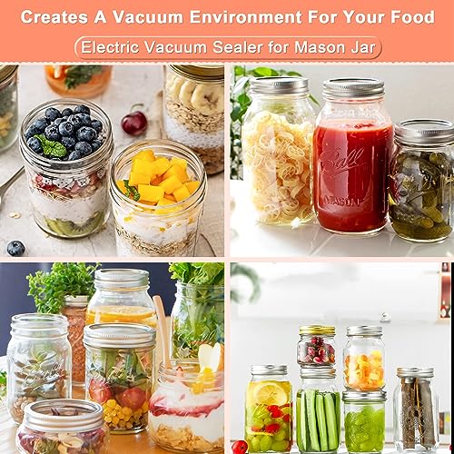 Electric Vacuum Sealer For Mason Jars ,Automatic Jar Sealer Kit for Food Storage with Wide & Regular Mouth Mason canning Compatible with FoodSave