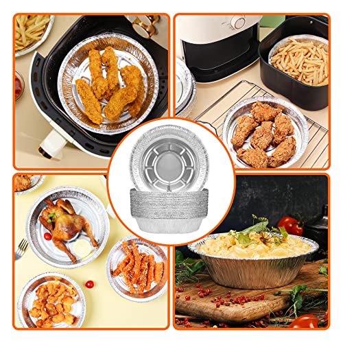 Oil-Proof Aluminum Foil Tin Box,Non-Stick Air Fryer Disposable Paper Liner,Round Aluminum Foil Trays Containers for Oven Air Fryer Cooking Baking