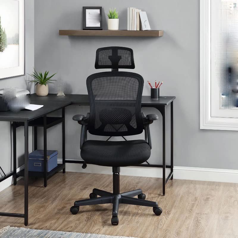 MXIAOXIA Mainstays Ergonomic Office Chair With Adjustable Headrest, Black Fabric, 275lb Capacity