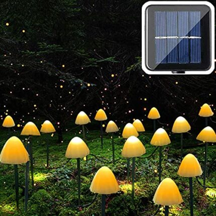 20 LED Solar Garden Lights, 8 Modes, 5M/16.4 Ft Mushroom Pathway Outdoor Landscape Stake Lights, Waterproof Ground Lamps for Yard, lawns, Wedding