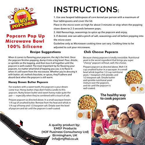 EMEF Microwave Popcorn Popper in an easy to make Popcorn Maker Collapsible Silicon Bowl (Red)