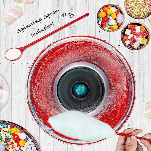 Global Gizmos 55889 Compact Candy Floss Machine / 400W / Carnival Style Candy Floss Maker / Spinning Tool Included / Red Colour / 26cm x 19cm