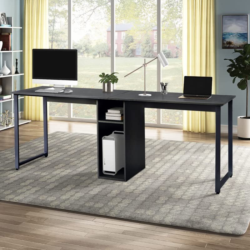 N/A Simple Home Office 2 Person Desk Large Double Desk Writing Desk with Storage Black (Color : A)