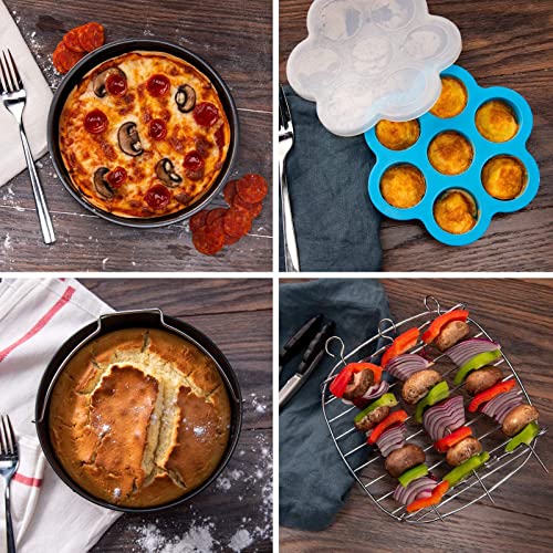 COSORI Air Fryer Accessories Set, Fit All of Brands 5.5 L, Pack of 6 Including Cake Pan/Pizza Pan/Metal Holder/Multi-Purpose Rack with Skewers/Si