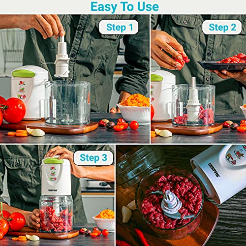 Geepas 400W Mini Food Processor – 500ml Food Chopper, 4 Bi-Level Stainless Steel Double Blades for Blending & Chopping – Perfect for Salads Salsa