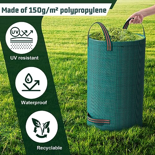 3 Sacks Garden Waste Bags Heavy Duty, Green Garden Waste Sacks Reusable, Industrial Fabric and Handles, Garden Refuse Rubbish Bag, Ideal for Coll