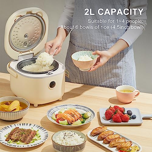 Bear Rice Cooker 2L with Steamer, 6 Rice Cooking Functions with Brown Rice, Steam, Porridge,Soup, Preset and Keep Warm, Multifunctional 350W Elec