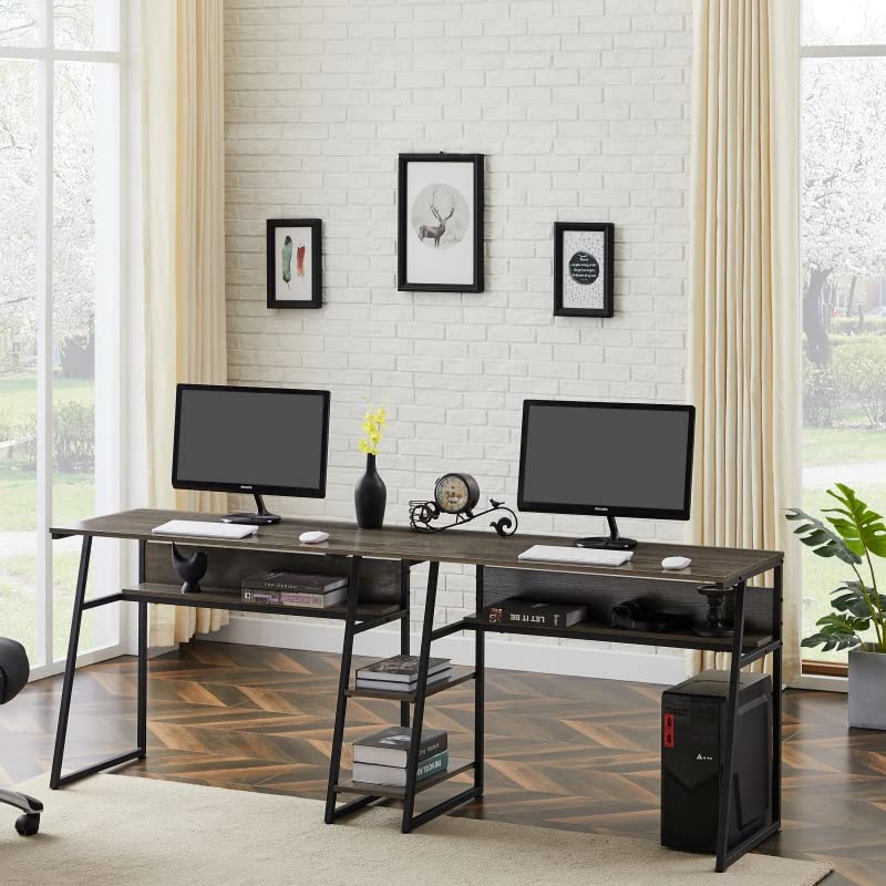 N/A Office Duo Desk Antique Writing Desk Workstation With Open Shelves And Storage Shelves (Color : A)