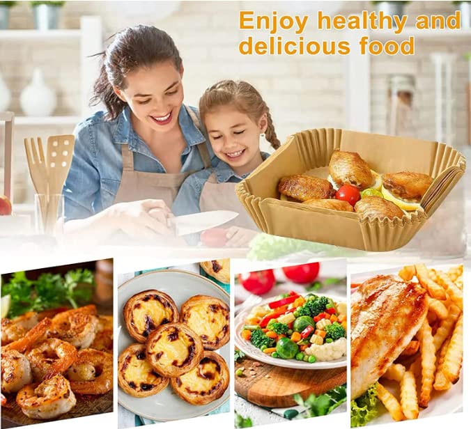 AM Store 1 Disposable Air Fryer Liners, 6.3 inches 50PCS, Parchment Paper for Air Fryer, Square Air Fryer Liners Disposable, Airfryer Liners, Air