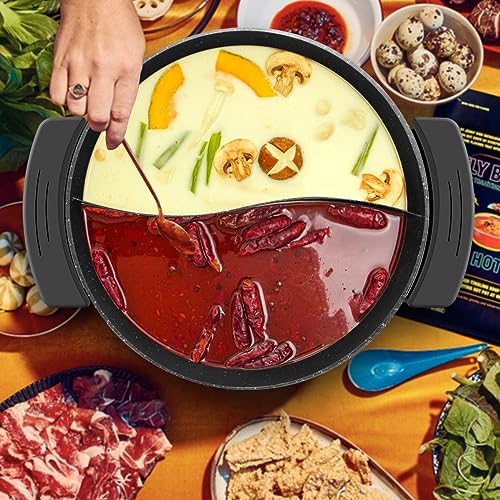 Food Party Hot Pot Electric Hotpot with Divider Chinese Hot Pot Cooker Non-Stick 6-Quart Shabu Shabu Pot