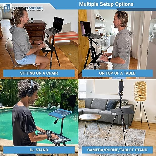 StandMore Portable Standing Desk, Tripod Stand Up Desk, Mobile Standing Desk Adjustable Height, Sit Stand Desk for Small Spaces, Adjustable Lapto