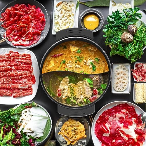 Food Party Hot Pot Electric Hotpot with Divider Chinese Hot Pot Cooker Non-Stick 6-Quart Shabu Shabu Pot
